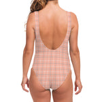 Pastel Orange Tattersall Pattern Print One Piece Swimsuit