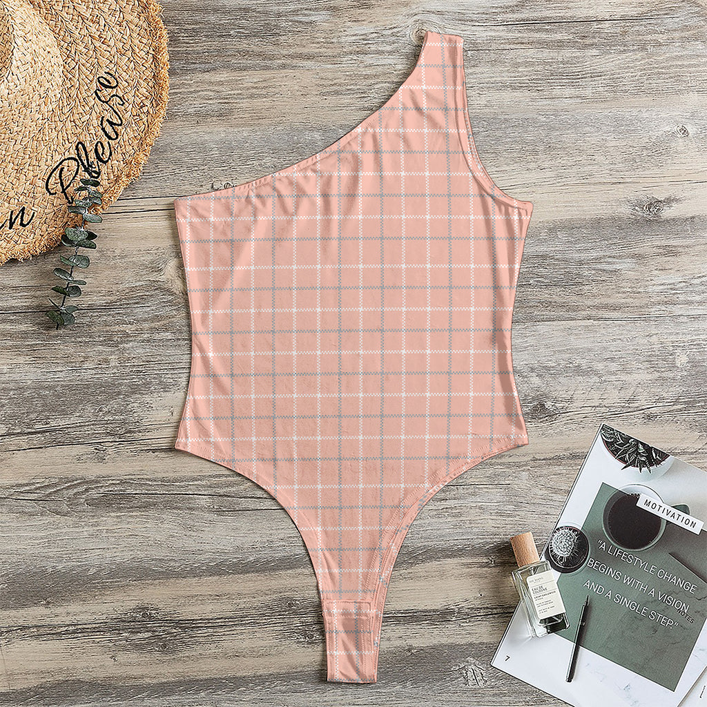Pastel Orange Tattersall Pattern Print One Shoulder Bodysuit