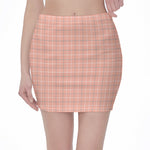 Pastel Orange Tattersall Pattern Print Pencil Mini Skirt