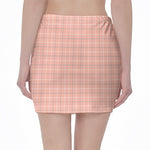 Pastel Orange Tattersall Pattern Print Pencil Mini Skirt