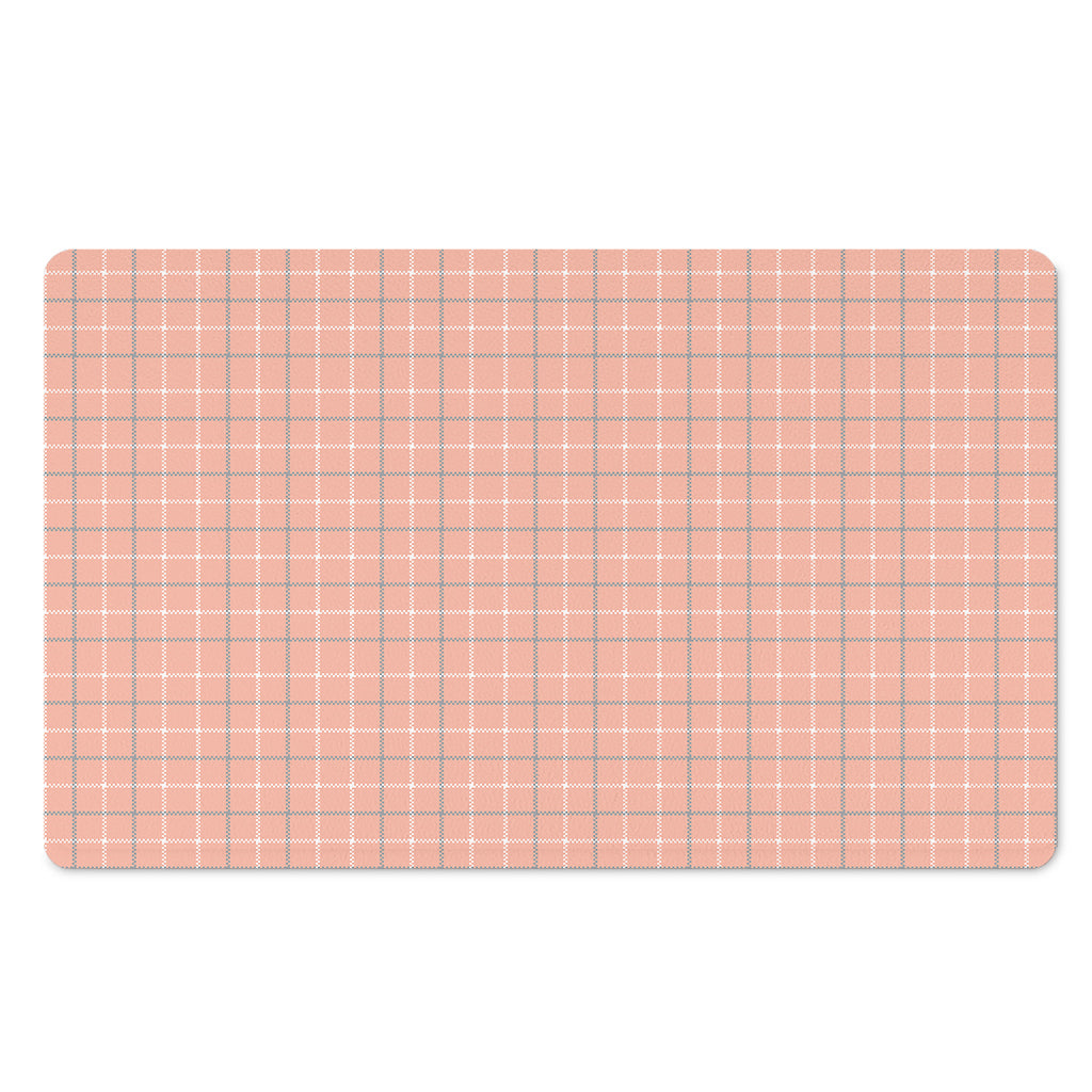 Pastel Orange Tattersall Pattern Print Polyester Doormat