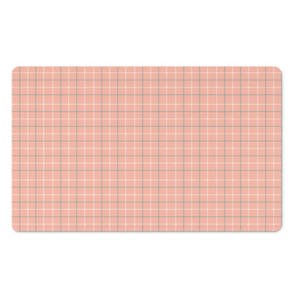 Pastel Orange Tattersall Pattern Print Polyester Doormat