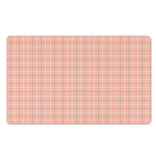 Pastel Orange Tattersall Pattern Print Polyester Doormat