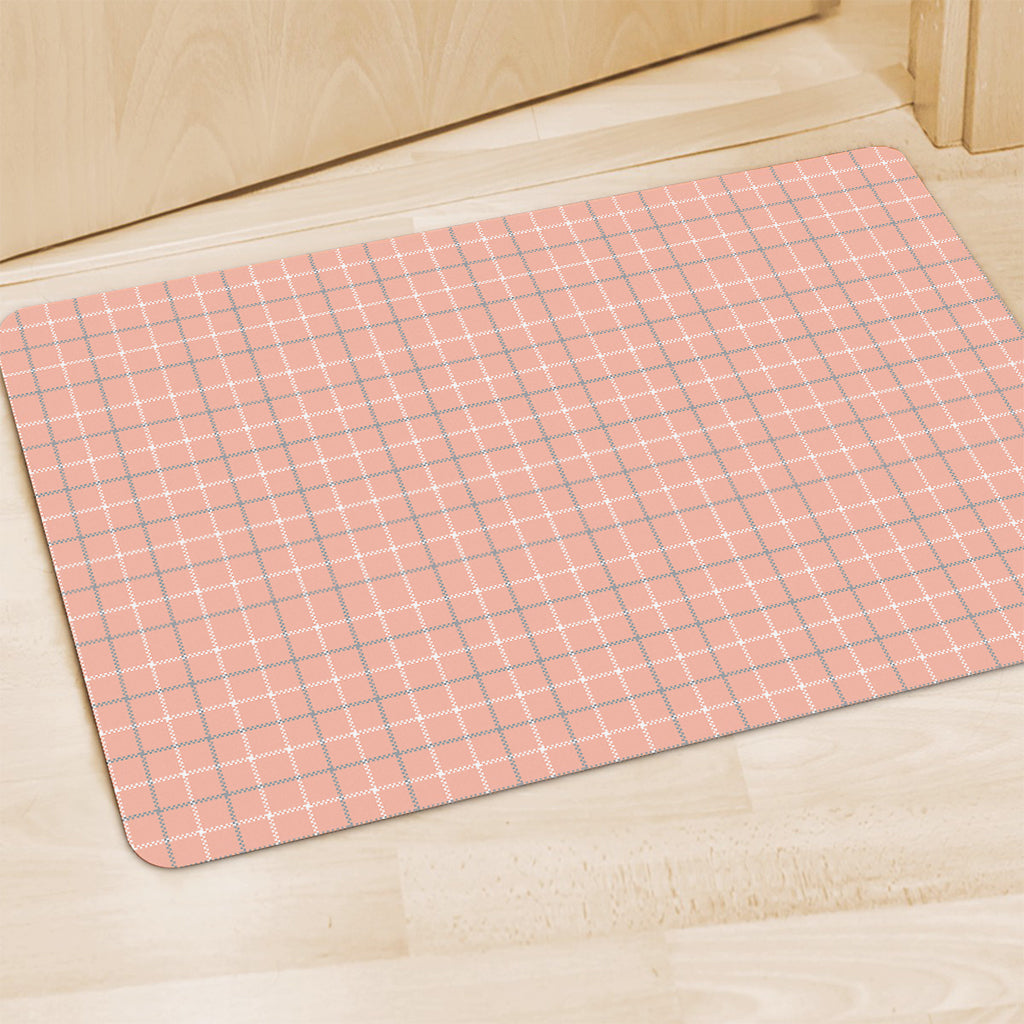 Pastel Orange Tattersall Pattern Print Polyester Doormat