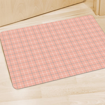 Pastel Orange Tattersall Pattern Print Polyester Doormat