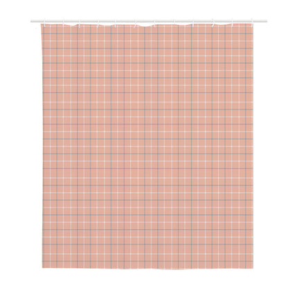 Pastel Orange Tattersall Pattern Print Polyester Shower Curtain