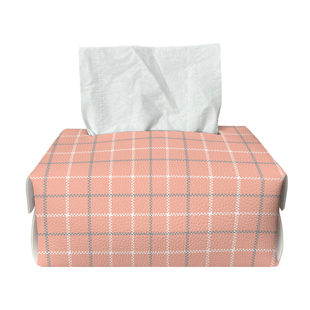 Pastel Orange Tattersall Pattern Print Rectangle Tissue Box Cover