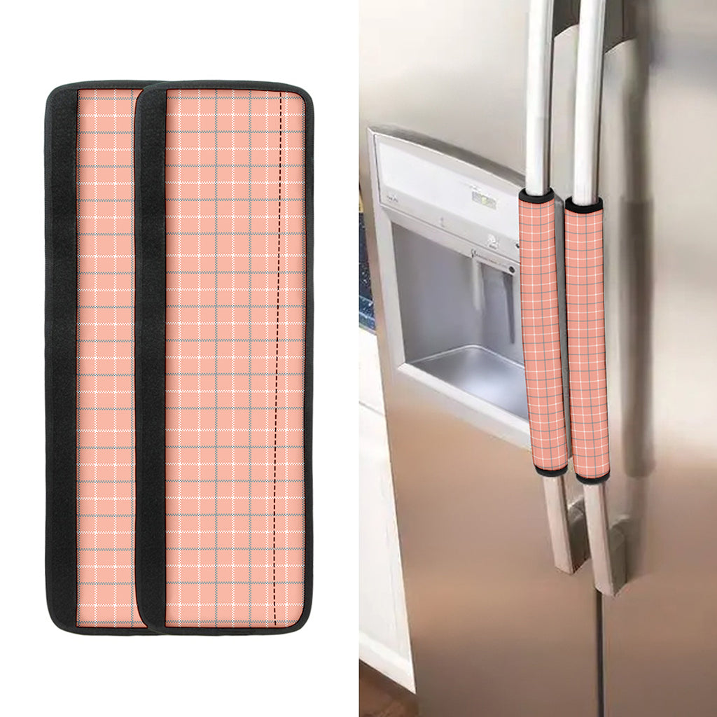 Pastel Orange Tattersall Pattern Print Refrigerator Handle Covers