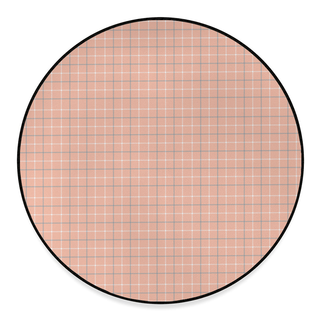 Pastel Orange Tattersall Pattern Print Round Floor Mat