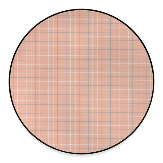 Pastel Orange Tattersall Pattern Print Round Floor Mat