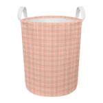 Pastel Orange Tattersall Pattern Print Round Laundry Basket
