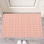 Pastel Orange Tattersall Pattern Print Rubber Doormat