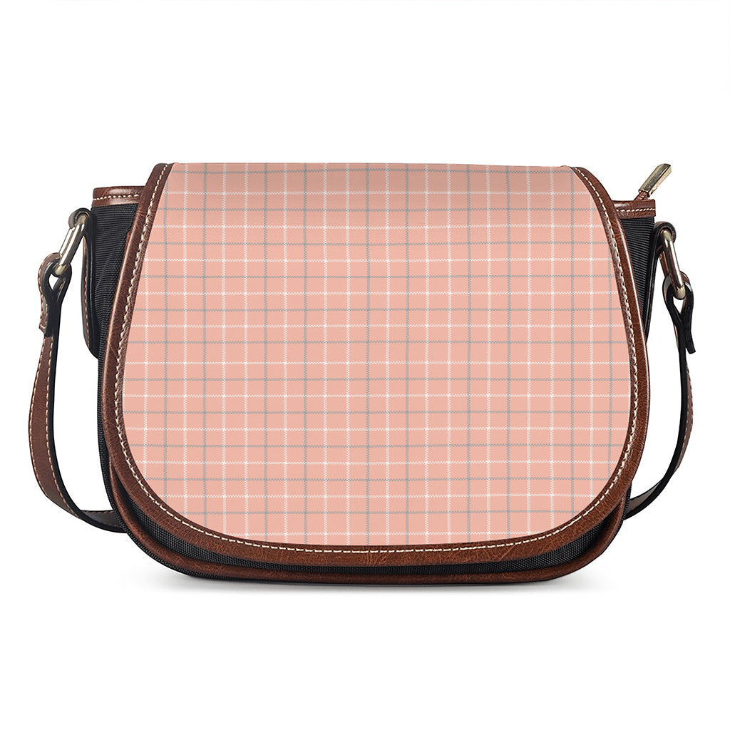 Pastel Orange Tattersall Pattern Print Saddle Bag