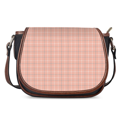 Pastel Orange Tattersall Pattern Print Saddle Bag