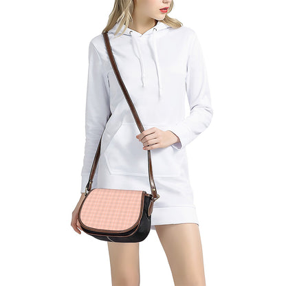 Pastel Orange Tattersall Pattern Print Saddle Bag
