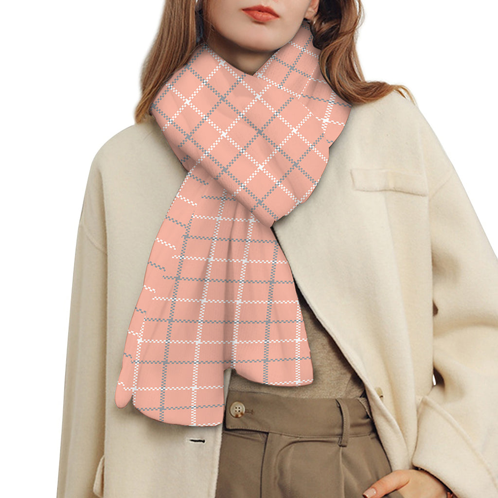 Pastel Orange Tattersall Pattern Print Scarf