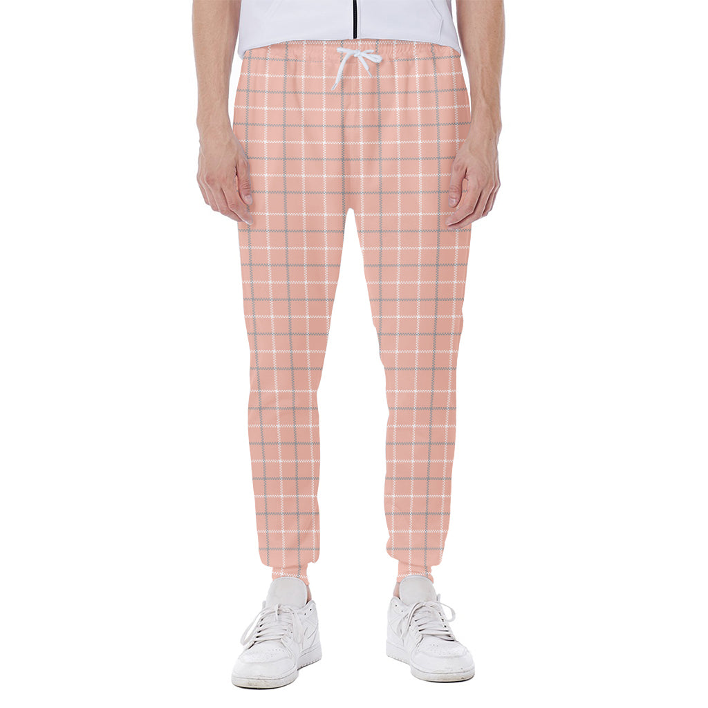 Pastel Orange Tattersall Pattern Print Scuba Joggers