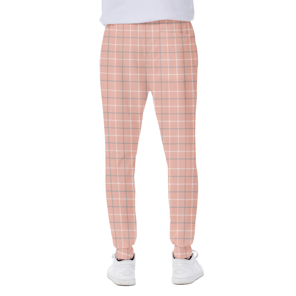 Pastel Orange Tattersall Pattern Print Scuba Joggers