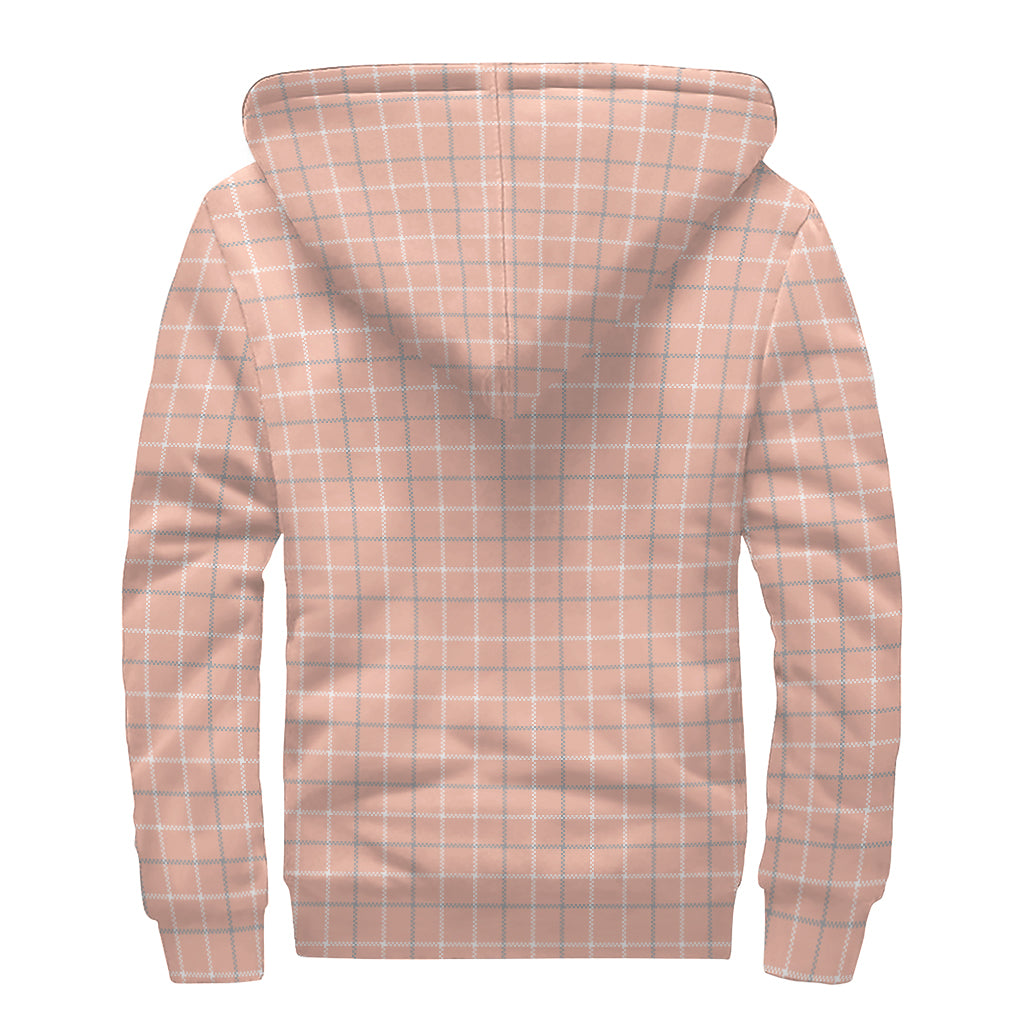 Pastel Orange Tattersall Pattern Print Sherpa Lined Zip Up Hoodie