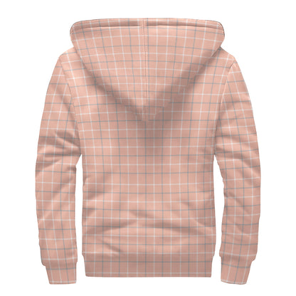 Pastel Orange Tattersall Pattern Print Sherpa Lined Zip Up Hoodie