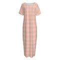 Pastel Orange Tattersall Pattern Print Short Sleeve Long Nightdress