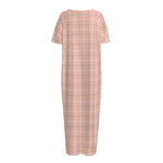 Pastel Orange Tattersall Pattern Print Short Sleeve Long Nightdress