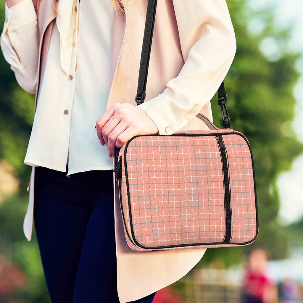 Pastel Orange Tattersall Pattern Print Shoulder Strap Bible Bag