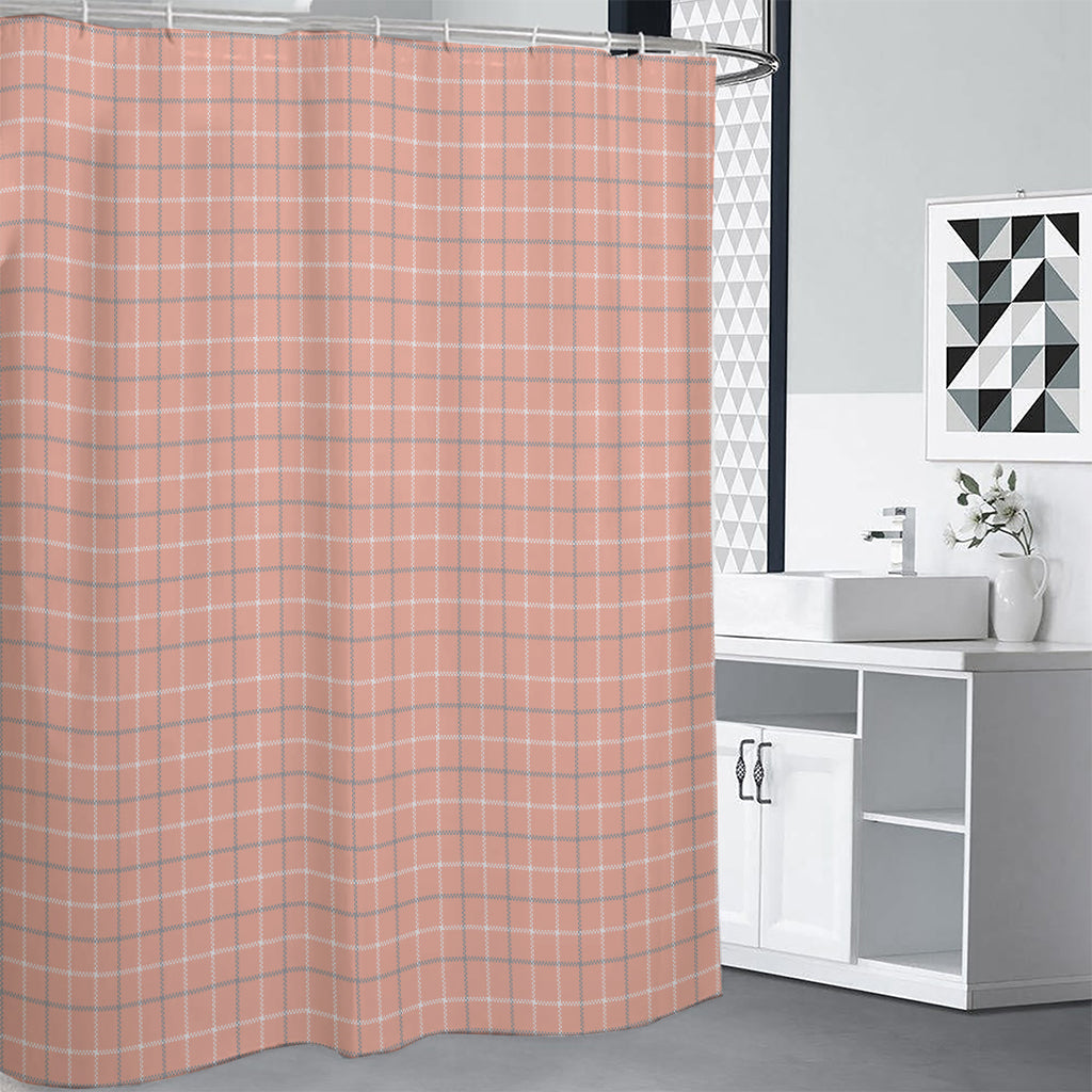 Pastel Orange Tattersall Pattern Print Shower Curtain