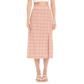 Pastel Orange Tattersall Pattern Print Side Slit Midi Skirt