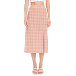 Pastel Orange Tattersall Pattern Print Side Slit Midi Skirt