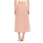 Pastel Orange Tattersall Pattern Print Side Slit Midi Skirt