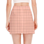 Pastel Orange Tattersall Pattern Print Side Slit Mini Skirt