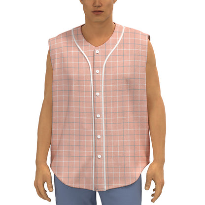 Pastel Orange Tattersall Pattern Print Sleeveless Baseball Jersey