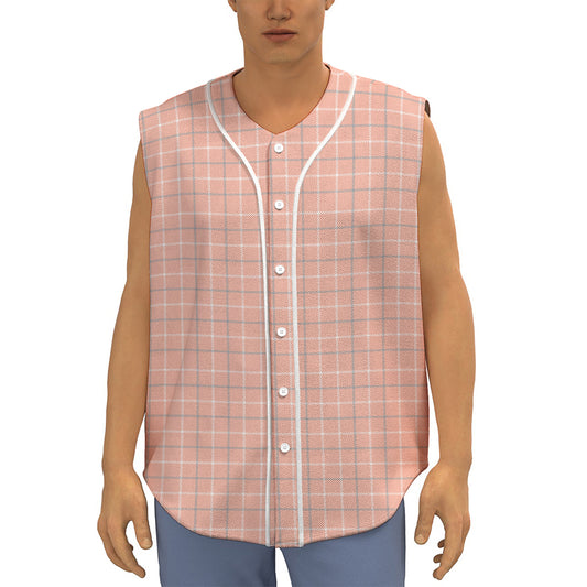 Pastel Orange Tattersall Pattern Print Sleeveless Baseball Jersey
