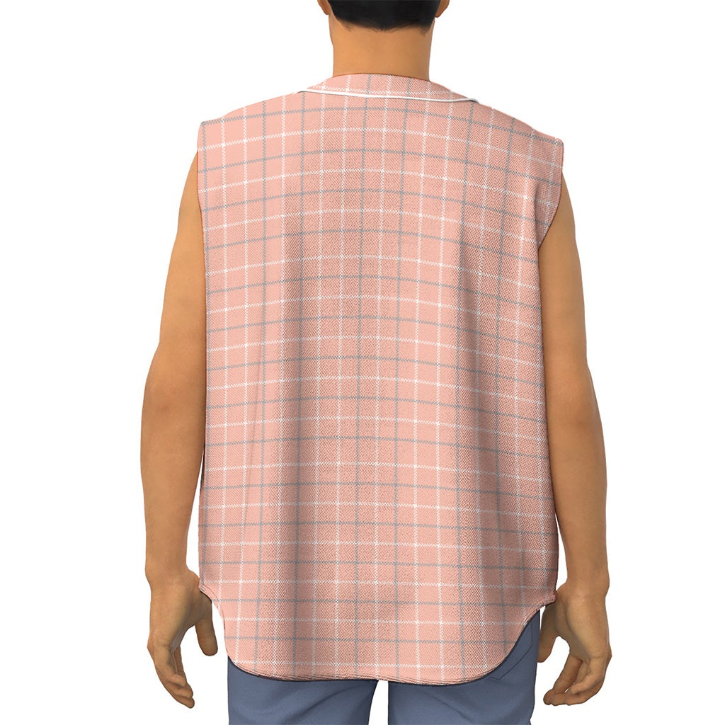 Pastel Orange Tattersall Pattern Print Sleeveless Baseball Jersey