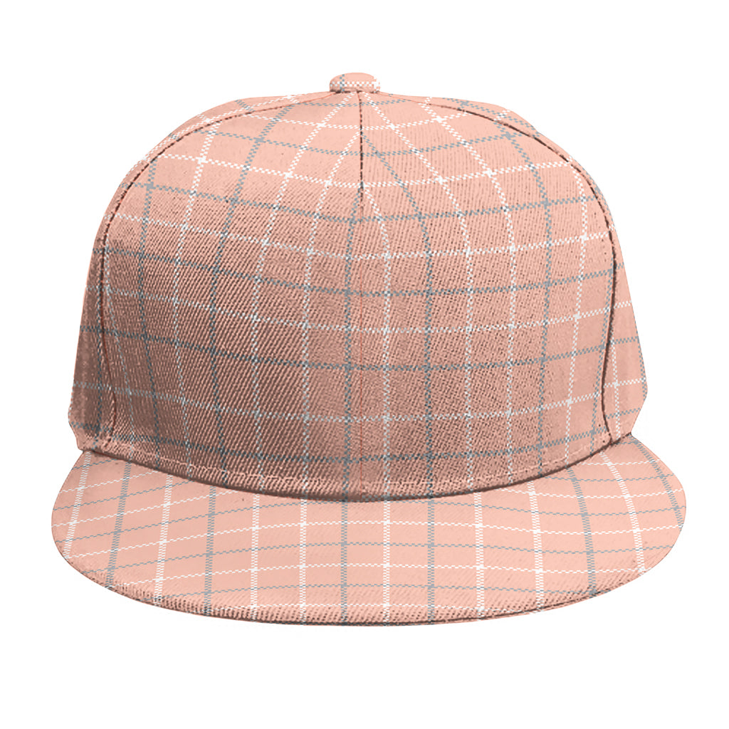 Pastel Orange Tattersall Pattern Print Snapback Cap