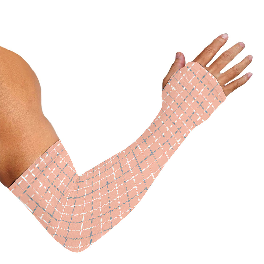 Pastel Orange Tattersall Pattern Print Sun Protection Arm Sleeves