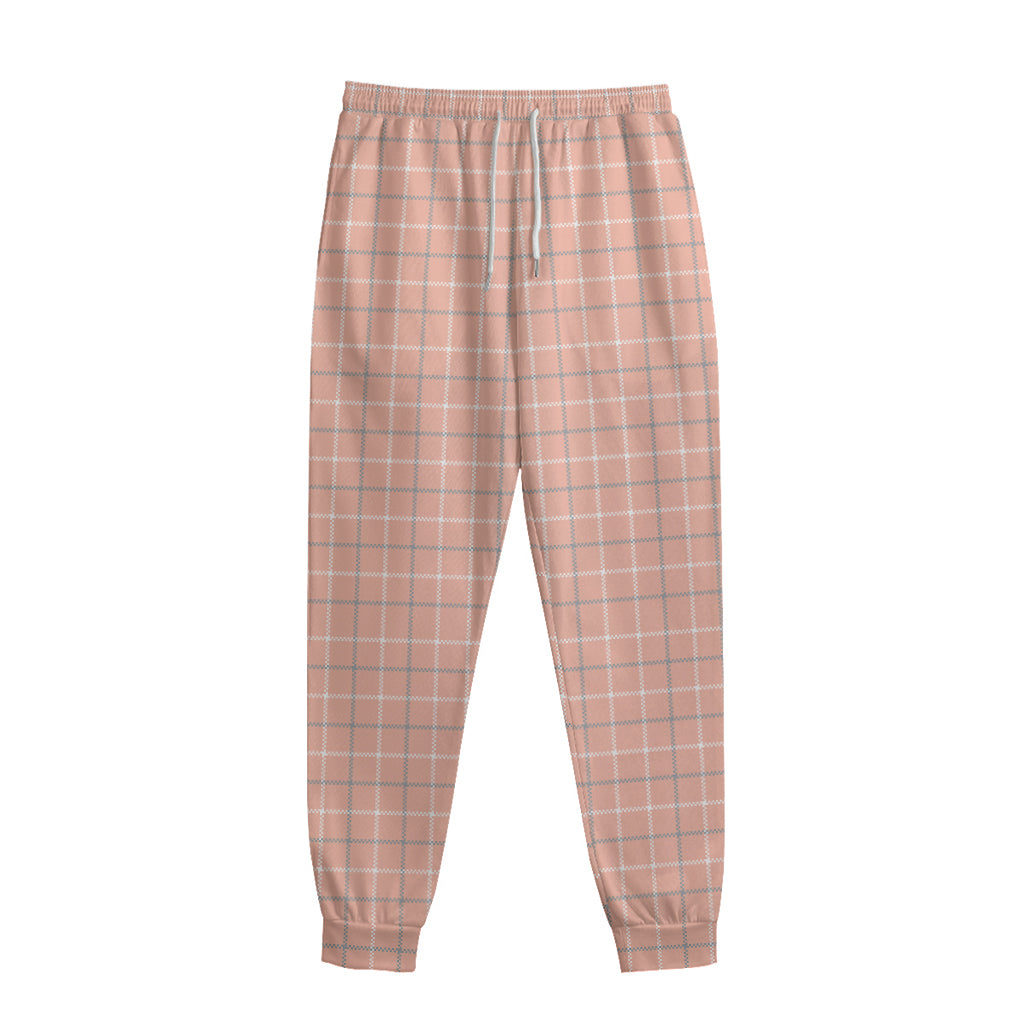 Pastel Orange Tattersall Pattern Print Sweatpants