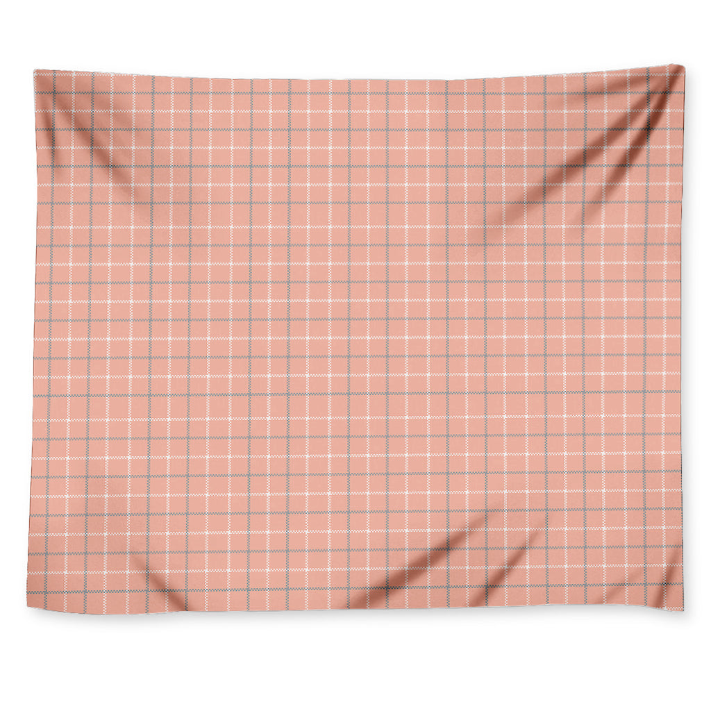 Pastel Orange Tattersall Pattern Print Tapestry