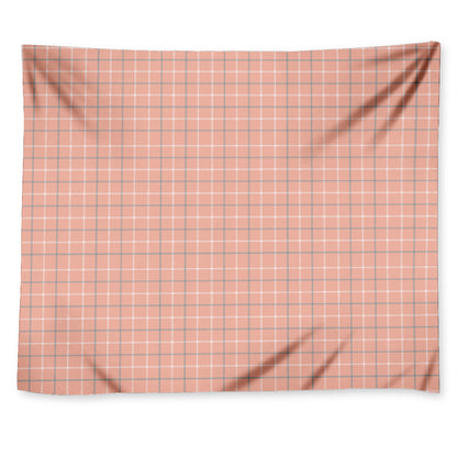 Pastel Orange Tattersall Pattern Print Tapestry