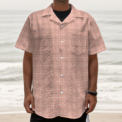 Pastel Orange Tattersall Pattern Print Textured Short Sleeve Shirt