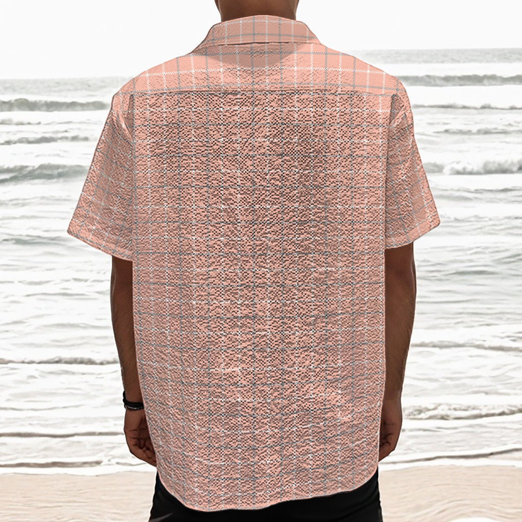 Pastel Orange Tattersall Pattern Print Textured Short Sleeve Shirt