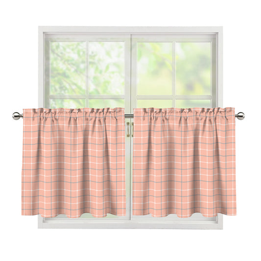 Pastel Orange Tattersall Pattern Print Tier Curtains