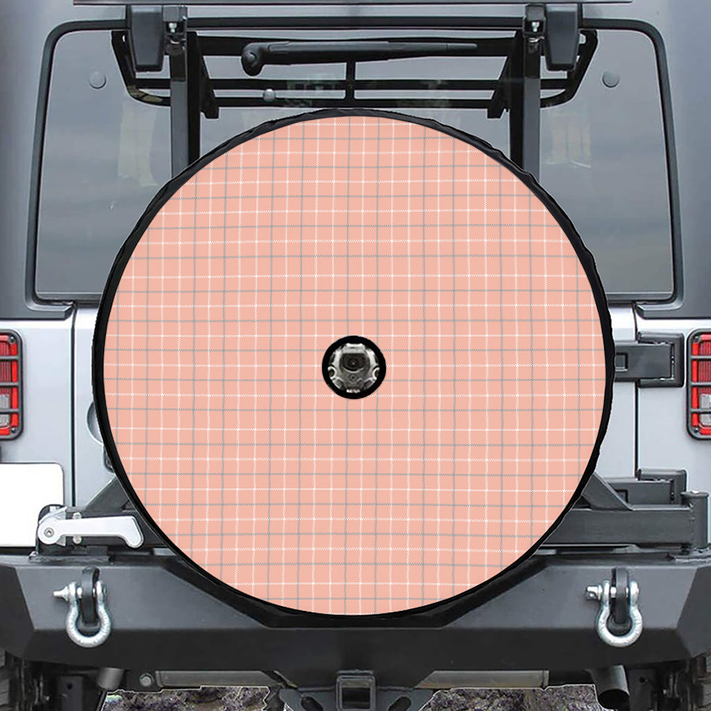 Pastel Orange Tattersall Pattern Print Tire Cover With Camera Hole