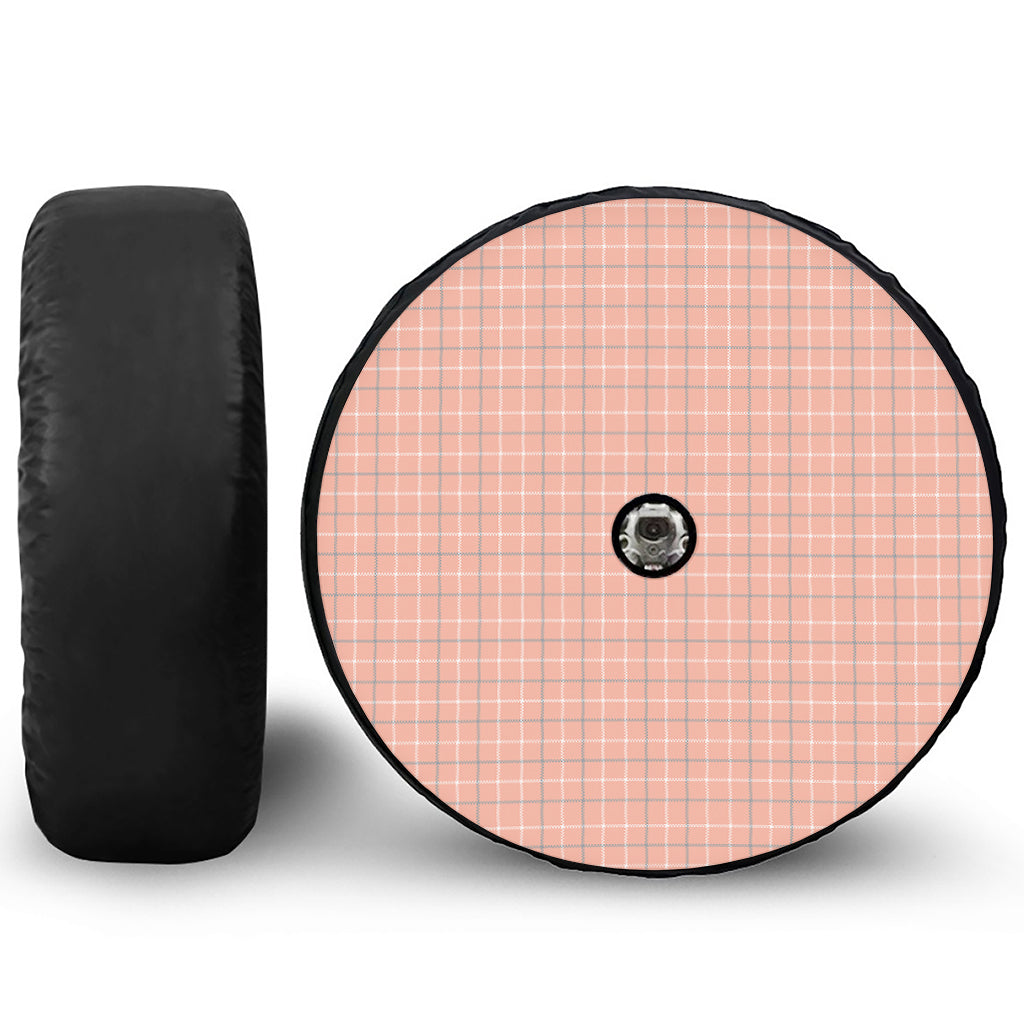 Pastel Orange Tattersall Pattern Print Tire Cover With Camera Hole