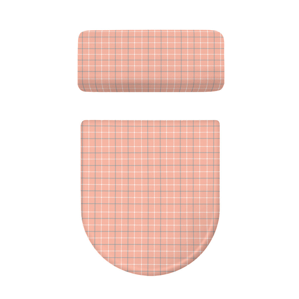 Pastel Orange Tattersall Pattern Print Toilet Lid And Tank Cover Set
