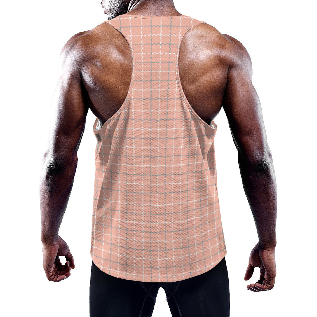 Pastel Orange Tattersall Pattern Print Training Tank Top