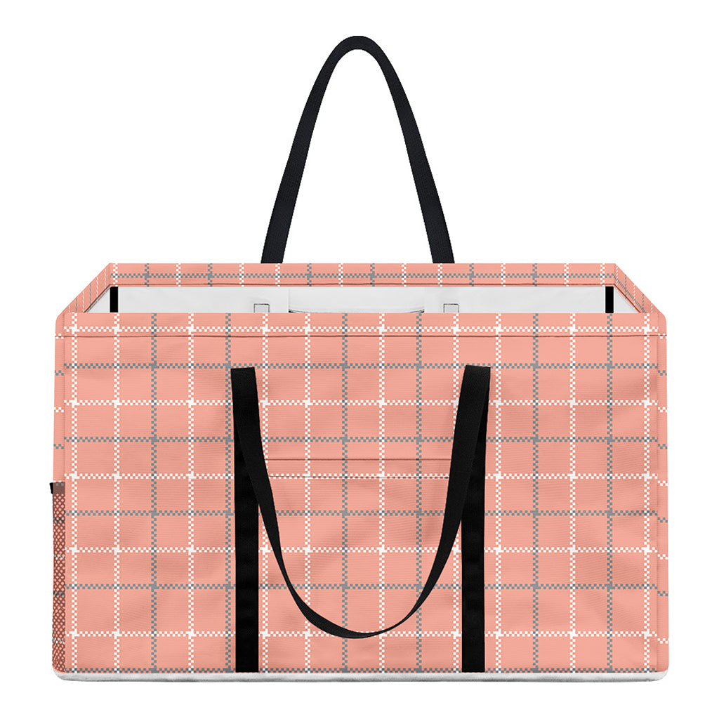 Pastel Orange Tattersall Pattern Print Utility Tote Bag