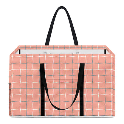 Pastel Orange Tattersall Pattern Print Utility Tote Bag