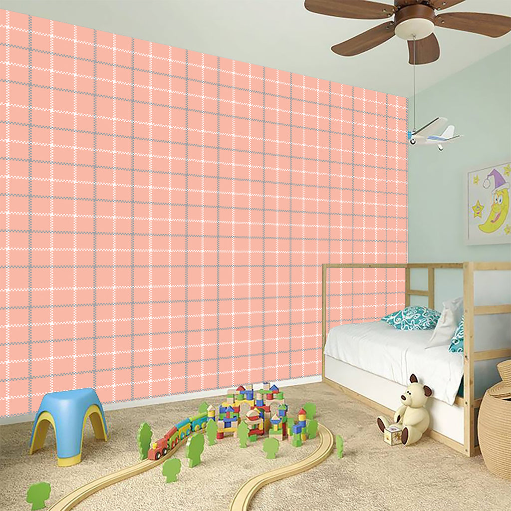 Pastel Orange Tattersall Pattern Print Wall Sticker